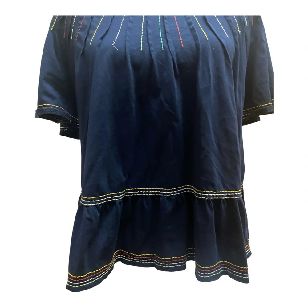 Anthropologie Maeve Chamonix Boho Swing Top Embroidered Navy Blue - Picture 3 of 9